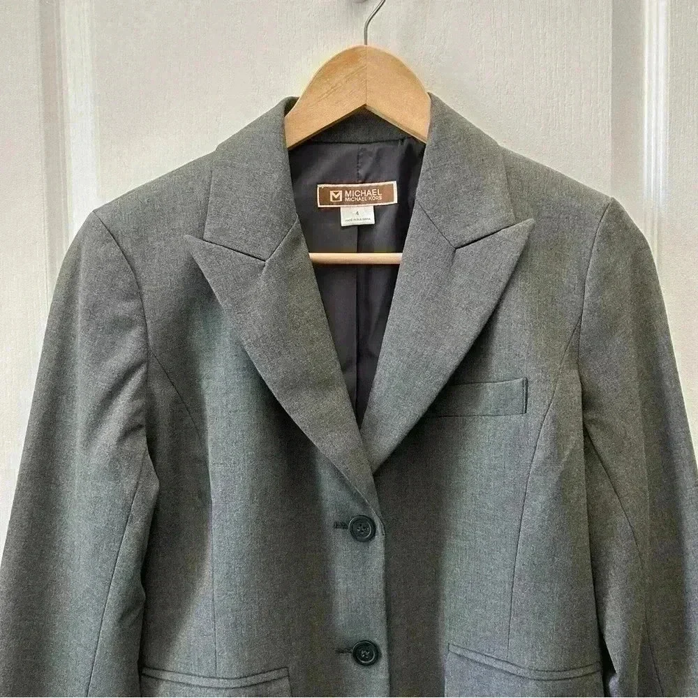 Michael Kors Grey Blazer Fitted Single Breasted Classic Size 4 - Picture 6 of 16